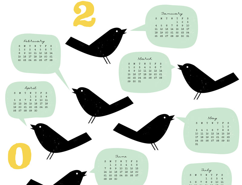 Detail of Bird Talk calendar by Lellobird