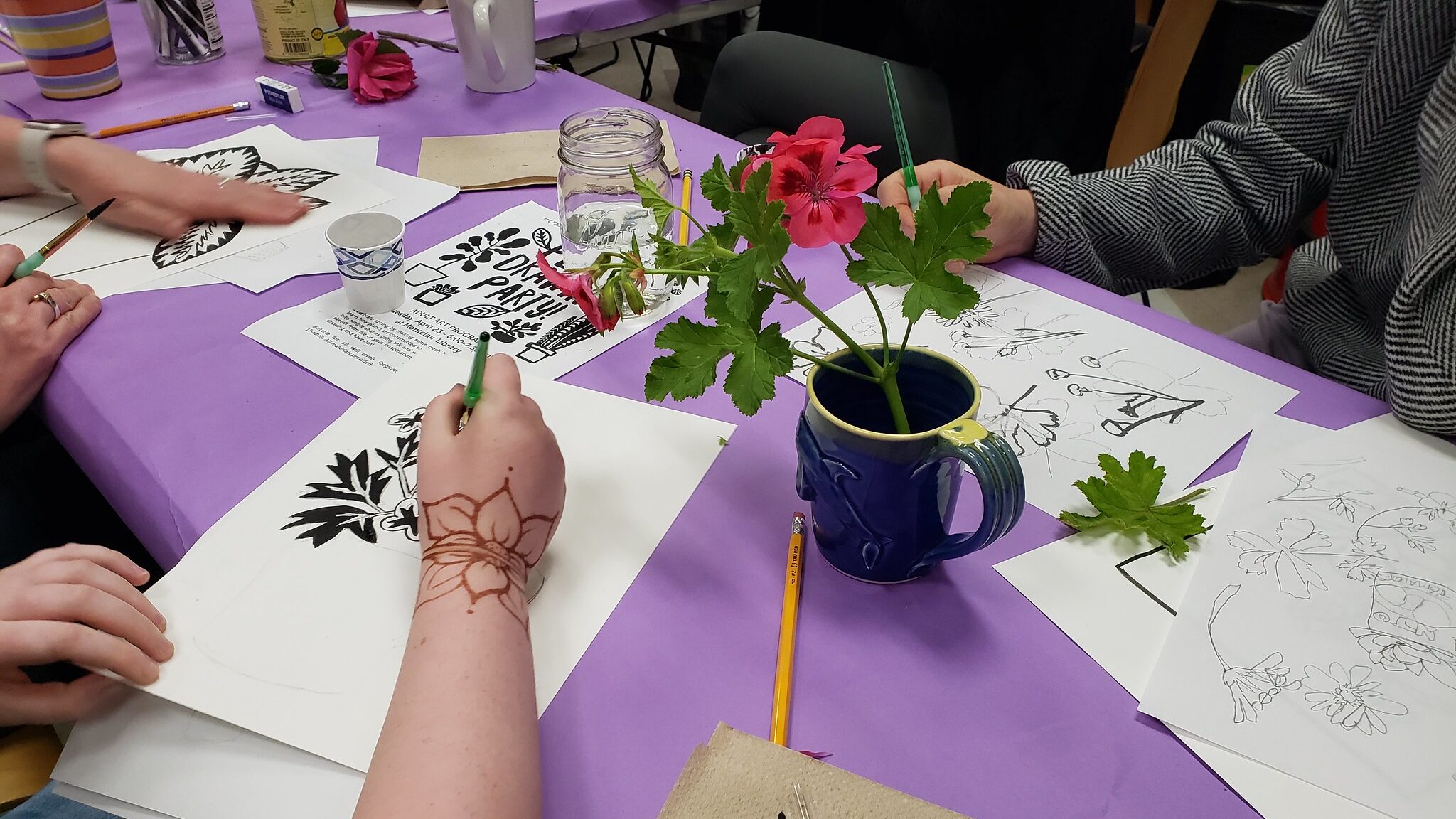 Plant Drawing Party at the library